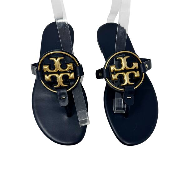 TORY BURCH Metal Miller Sandals in Navy Blue Gold Flip Flops Slides Size 7 - Picture 2 of 7